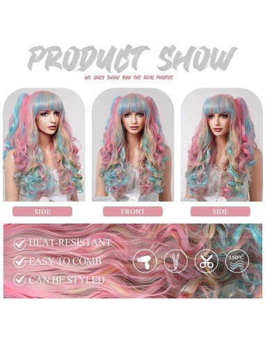 ⭐ Peluca Miku Cosplay Lolitas Anime Bicolor con colitas de 70cm