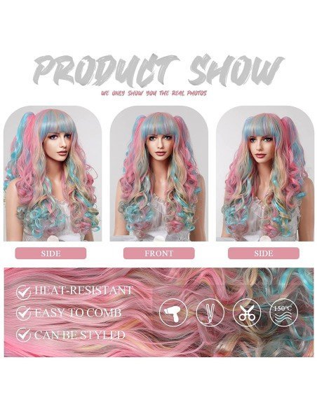 ⭐ Peluca Miku Cosplay Lolitas Anime Bicolor con colitas de 70cm ⭐ Peluca Miku Cosplay Lolitas Anime Bicolor con colitas de 70cm