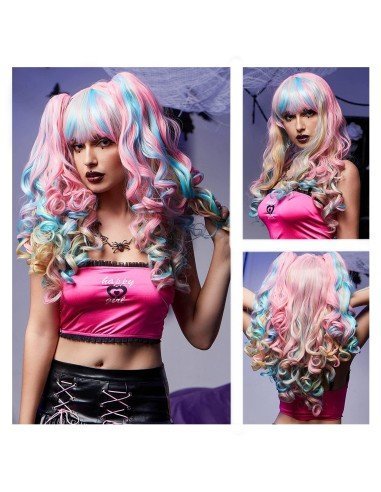 ⭐ Peluca Miku Cosplay Lolitas Anime Bicolor con colitas de 70cm