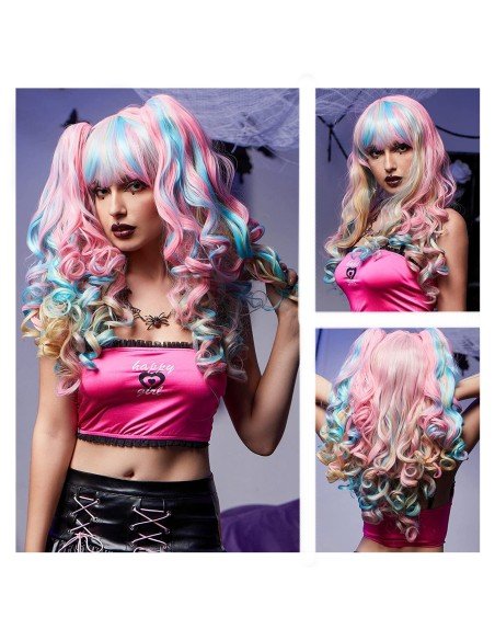 ⭐ Peluca Miku Cosplay Lolitas Anime Bicolor con colitas de 70cm ⭐ Peluca Miku Cosplay Lolitas Anime Bicolor con colitas de 70cm