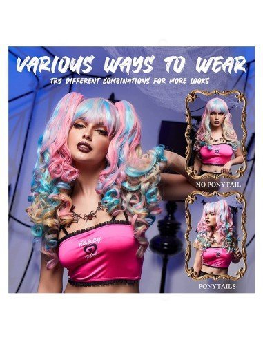 ⭐ Peluca Miku Cosplay Lolitas Anime Bicolor con colitas de 70cm