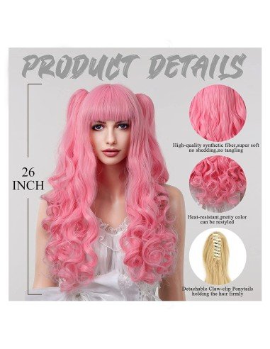 ⭐ Peluca Miku Cosplay Lolitas Anime Bicolor con colitas de 70cm