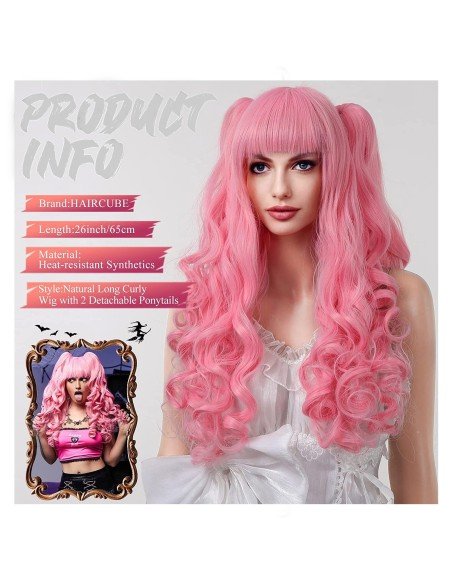 ⭐ Peluca Miku Cosplay Lolitas Anime Bicolor con colitas de 70cm