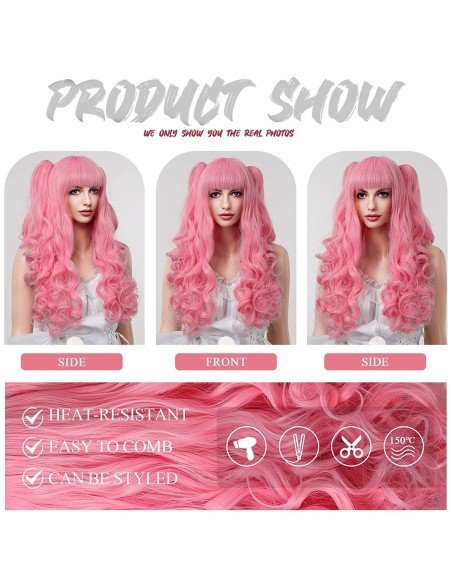 ⭐ Peluca Miku Cosplay Lolitas Anime Bicolor con colitas de 70cm