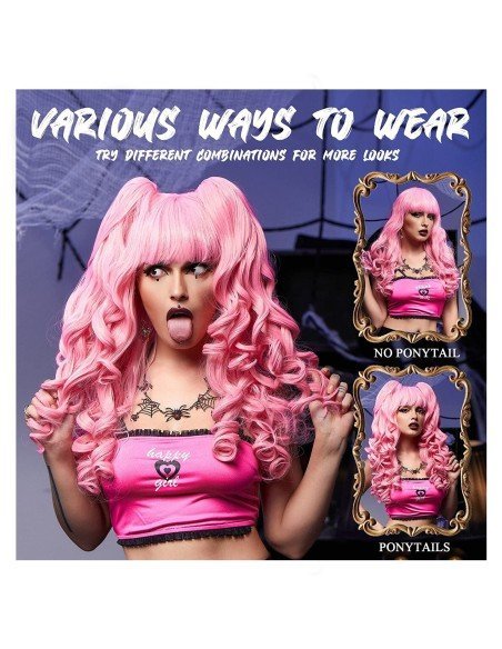 ⭐ Peluca Miku Cosplay Lolitas Anime Bicolor con colitas de 70cm