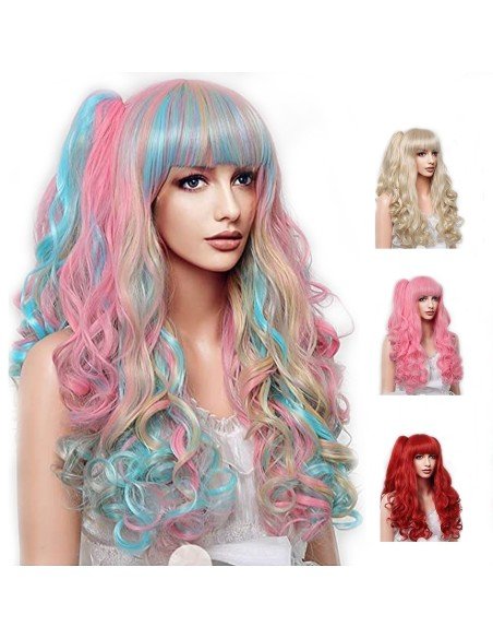 ⭐ Peluca Miku Cosplay Lolitas Anime Bicolor con colitas de 70cm