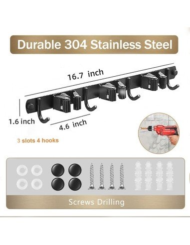 ⭐ Soporte Organizador Escobas Acero Inoxidable Multiusos