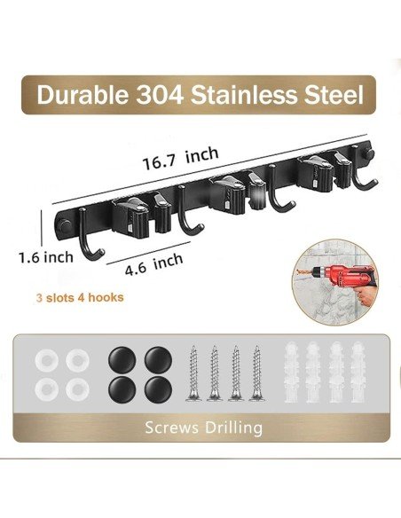 ⭐ Soporte Organizador Escobas Acero Inoxidable Multiusos ⭐ Soporte Organizador Escobas Acero Inoxidable Multiusos