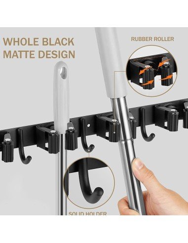 ⭐ Soporte Organizador Escobas Acero Inoxidable Multiusos