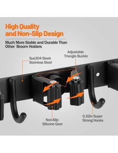 ⭐ Soporte Organizador Escobas Acero Inoxidable Multiusos