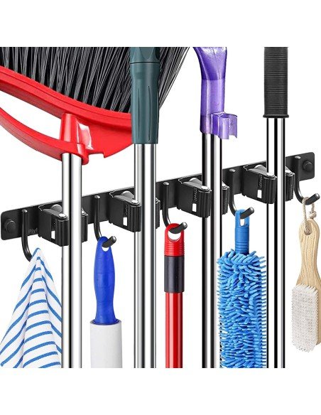 ⭐ Soporte Organizador Escobas Acero Inoxidable Multiusos