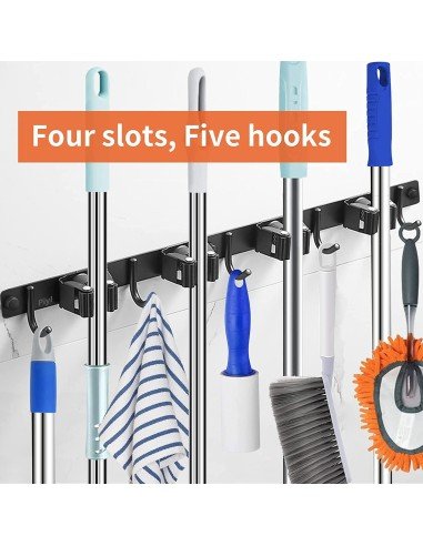 ⭐ Soporte Organizador Escobas Acero Inoxidable Multiusos