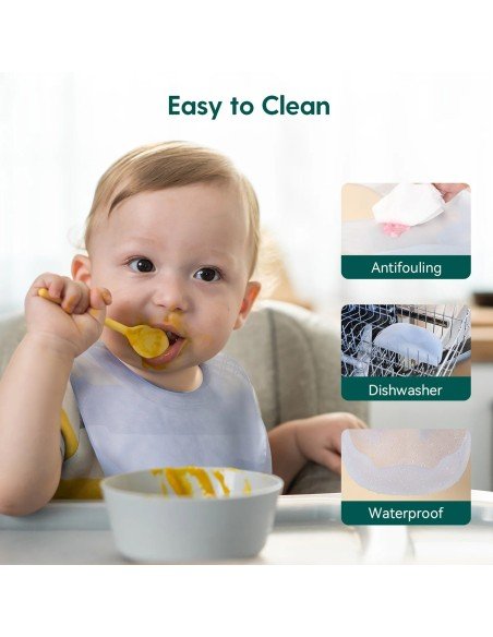 ✨ Kit x3 Baberos de Silicona Baby Bib divertidos estampados pra tu bebé