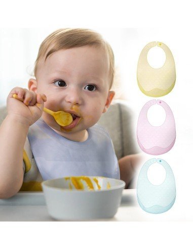 ✨ Kit x3 Baberos de Silicona Baby Bib divertidos estampados pra tu bebé