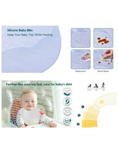✨ Kit x3 Baberos de Silicona Baby Bib divertidos estampados pra tu bebé