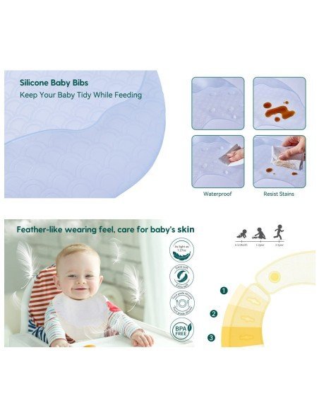 ✨ Kit x3 Baberos de Silicona Baby Bib divertidos estampados pra tu bebé