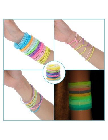 ⭐ Gummy bands Kit de 12 Pulseras Neón brillan luz UV ideal fiesta glow