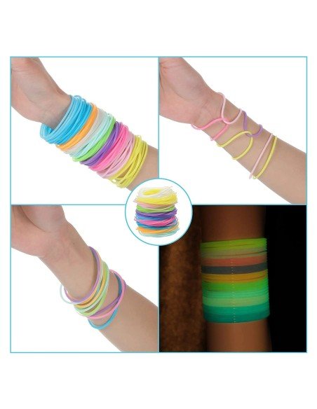 ⭐ Gummy bands Kit de 12 Pulseras Neón brillan luz UV ideal fiesta glow