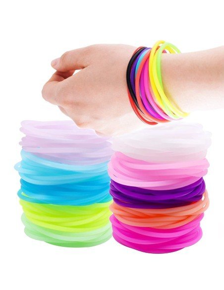 ⭐ Gummy bands Kit de 12 Pulseras Neón brillan luz UV ideal fiesta glow
