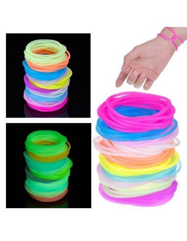⭐ Gummy bands Kit de 12 Pulseras Neón brillan luz UV ideal fiesta glow