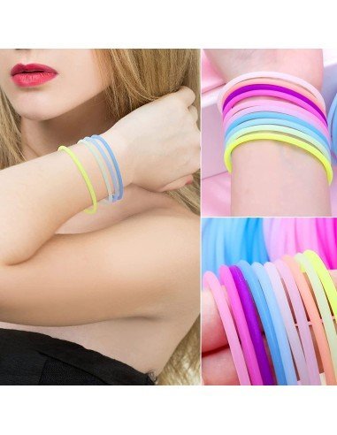 ⭐ Gummy bands Kit de 12 Pulseras Neón brillan luz UV ideal fiesta glow