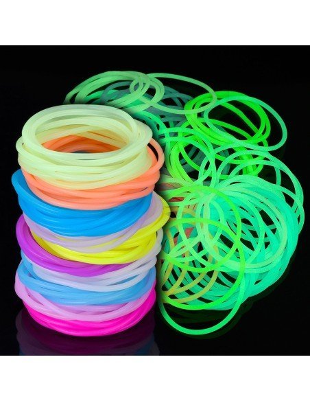 ⭐ Gummy bands Kit de 12 Pulseras Neón brillan luz UV ideal fiesta glow