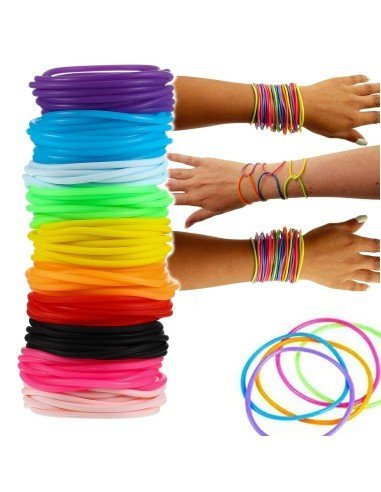 ⭐ Gummy bands Kit de 12 Pulseras Neón brillan luz UV ideal fiesta glow