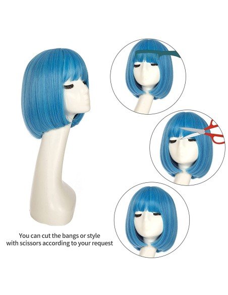 ⭐  Peluca Corta Bob en Fibras Ideal para Fiesta y Carnaval