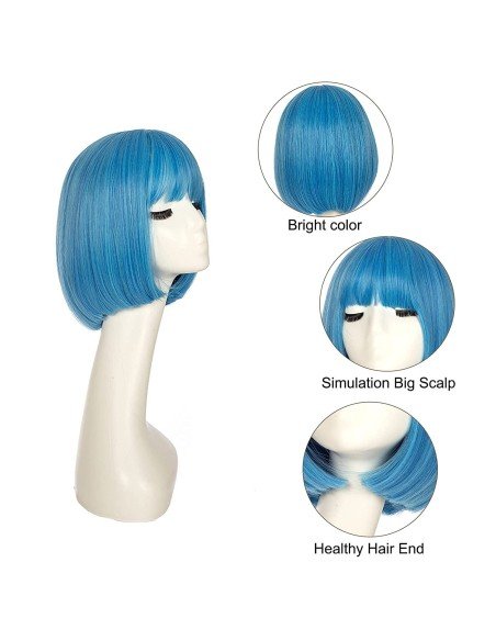 ⭐  Peluca Corta Bob en Fibras Ideal para Fiesta y Carnaval