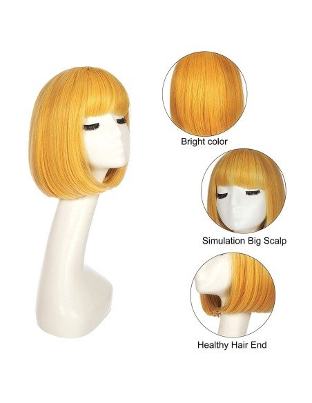 ⭐  Peluca Corta Bob en Fibras Ideal para Fiesta y Carnaval