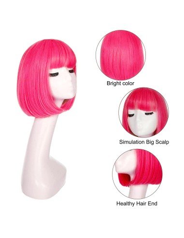 ⭐  Peluca Corta Bob en Fibras Ideal para Fiesta y Carnaval