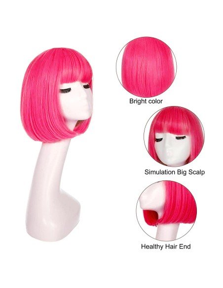 ⭐  Peluca Corta Bob en Fibras Ideal para Fiesta y Carnaval