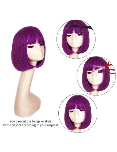 ⭐  Peluca Corta Bob en Fibras Ideal para Fiesta y Carnaval