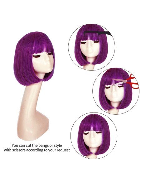 ⭐  Peluca Corta Bob en Fibras Ideal para Fiesta y Carnaval