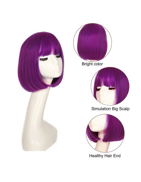 ⭐  Peluca Corta Bob en Fibras Ideal para Fiesta y Carnaval