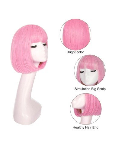 ⭐  Peluca Corta Bob en Fibras Ideal para Fiesta y Carnaval