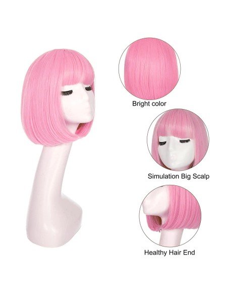 ⭐  Peluca Corta Bob en Fibras Ideal para Fiesta y Carnaval