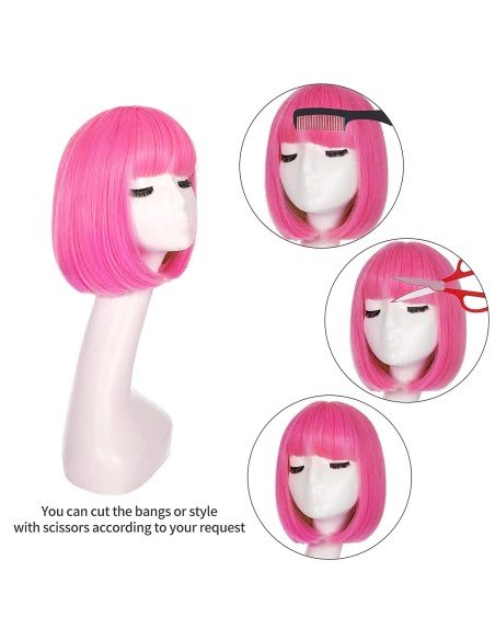 ⭐  Peluca Corta Bob en Fibras Ideal para Fiesta y Carnaval