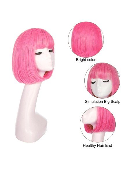 ⭐  Peluca Corta Bob en Fibras Ideal para Fiesta y Carnaval