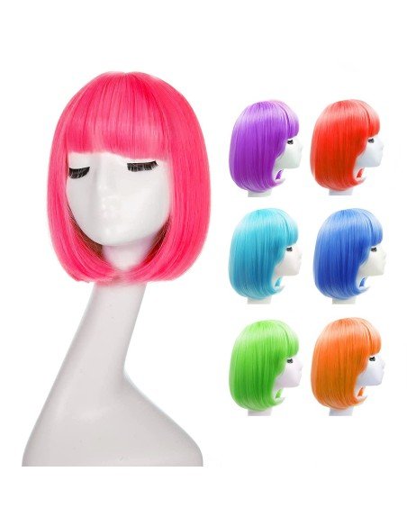 ⭐  Peluca Corta Bob en Fibras Ideal para Fiesta y Carnaval