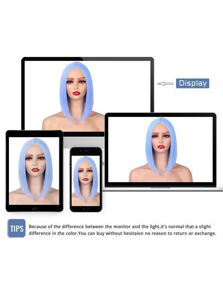 ⭐  Peluca Corta Kanekalon Corte Recto Apariencia Natural