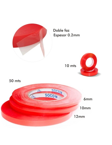 Cinta doble faz de poliéster 6mm x 50 mts Soco
