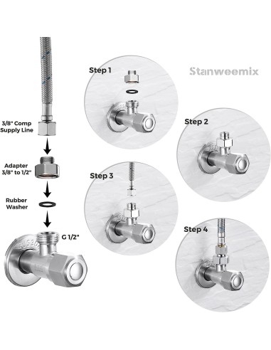 Adaptador Manguera Grifo, G De 1/2 Hembra A G De 3/8 Macho