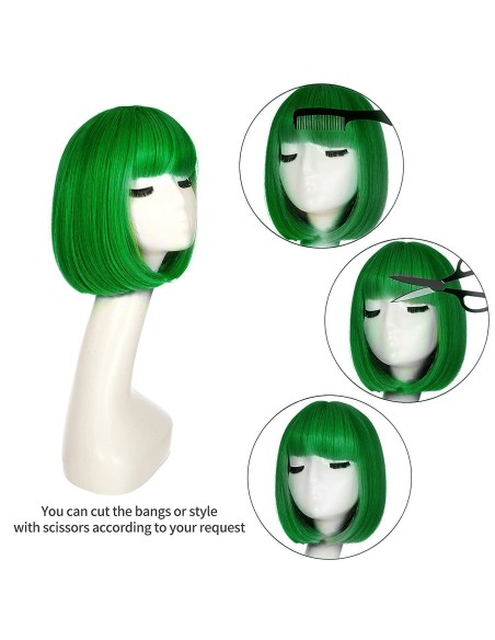 ⭐Peluca Corta Bob de fantasía Verde Pino para Halloween