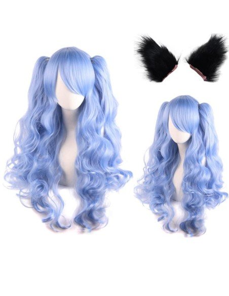 ⭐ Peluca Miku Cosplay Lolitas Anime Bicolor con colitas de 70cm