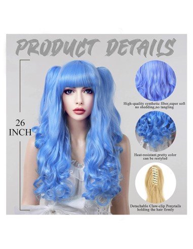 ⭐ Peluca Miku Cosplay Lolitas Anime Bicolor con colitas de 70cm
