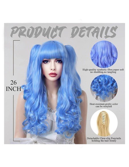 ⭐ Peluca Miku Cosplay Lolitas Anime Bicolor con colitas de 70cm