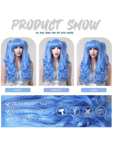 ⭐ Peluca Miku Cosplay Lolitas Anime Bicolor con colitas de 70cm