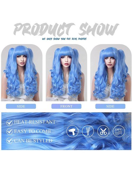 ⭐ Peluca Miku Cosplay Lolitas Anime Bicolor con colitas de 70cm