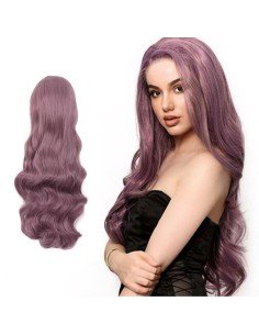 ⭐ Peluca Rizada Carrera al centro 70cm Kanekalon Front Lace Rojo Vino